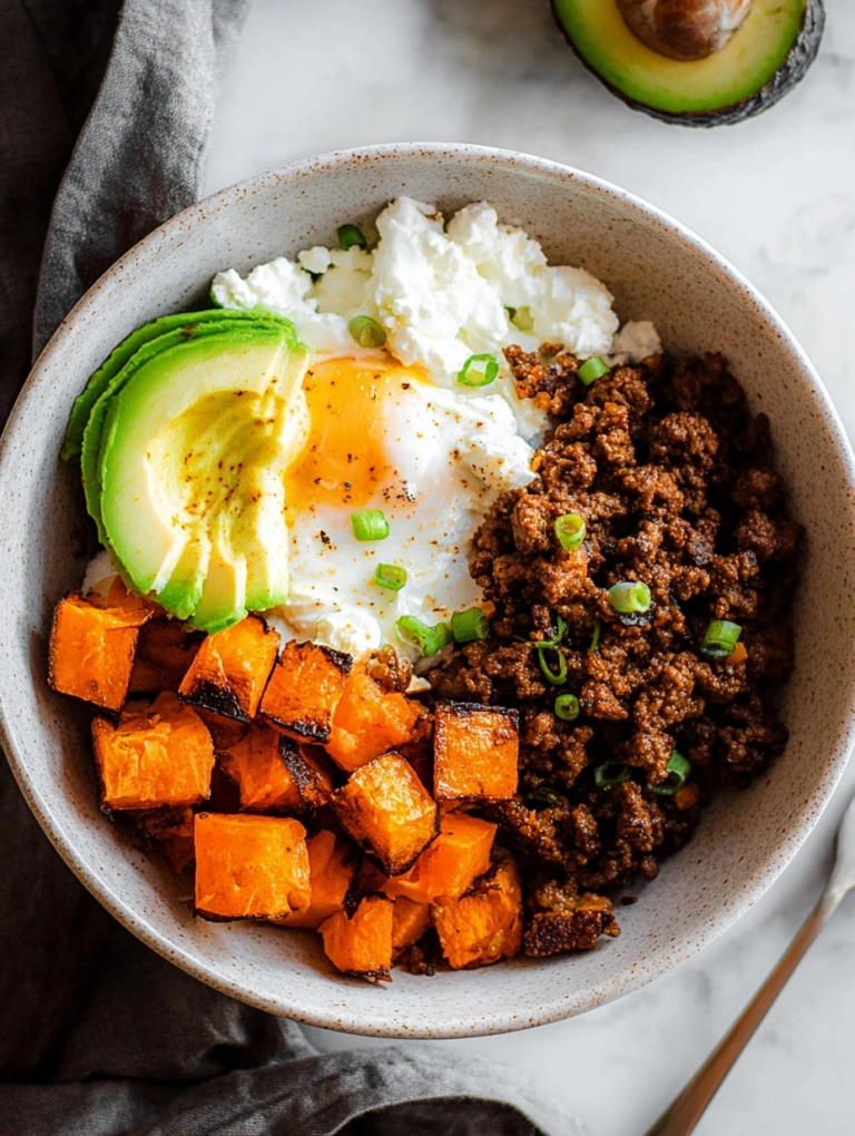 Cottage Cheese Sweet Potato Beef Bowl