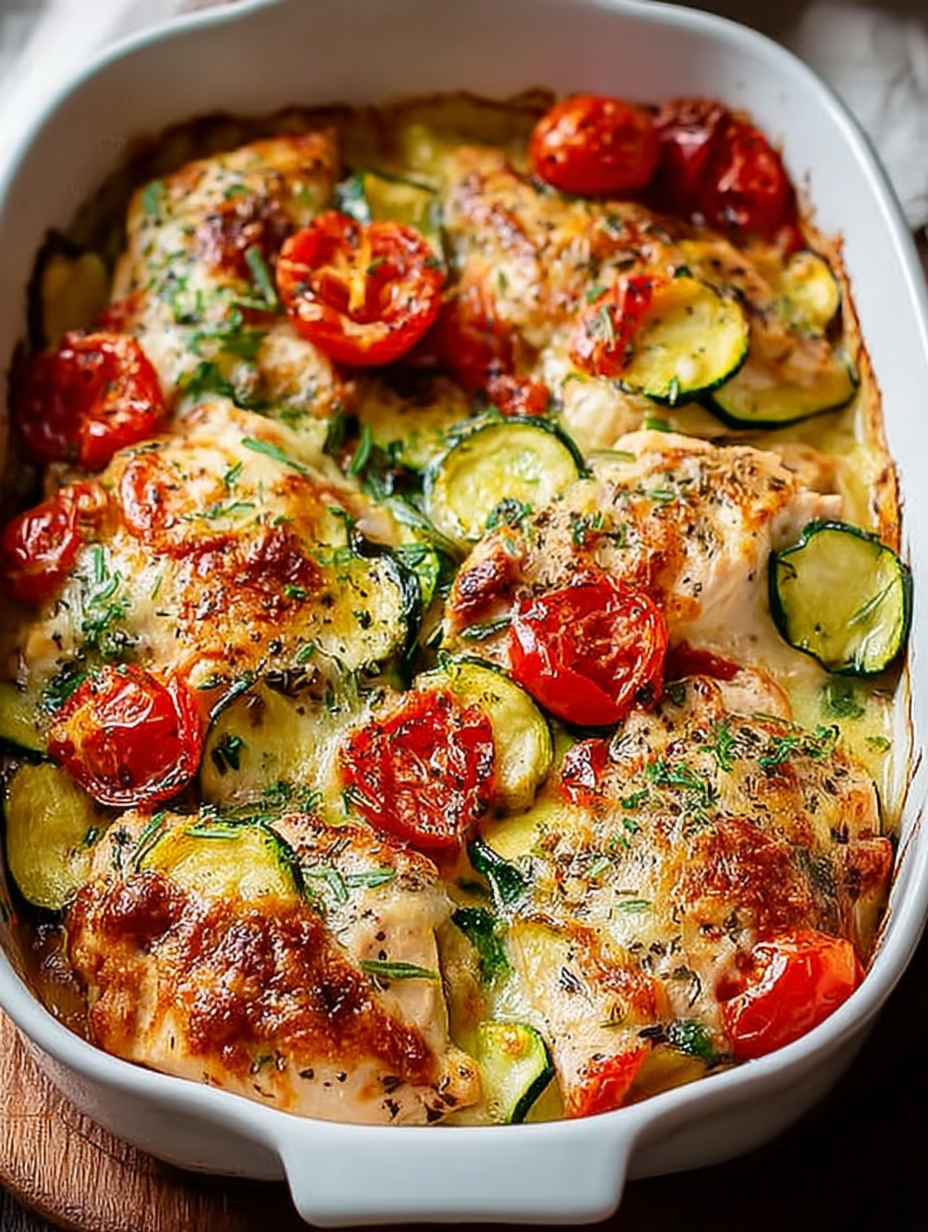 Mediterranean Chicken Zucchini Bake