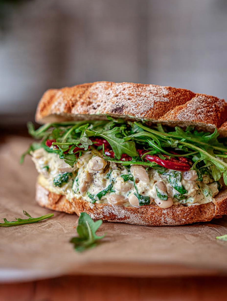 Spinach Artichoke White Bean Sandwich (27g of protein)