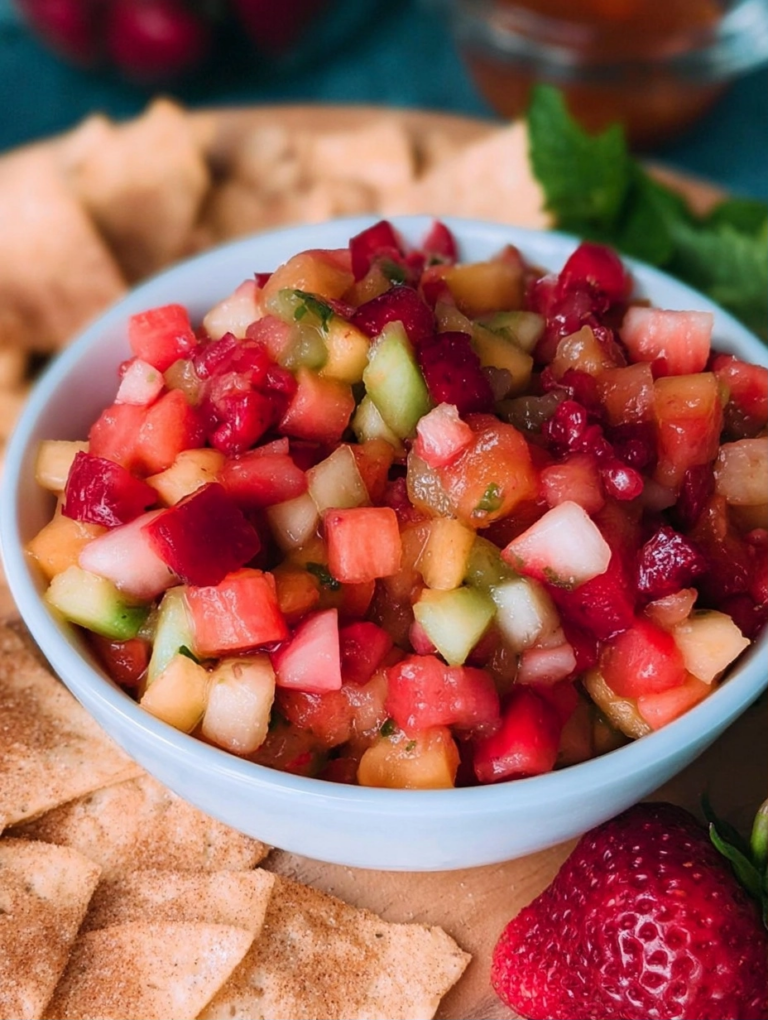 Fruit Salsa with Cinnamon Sugar Tortilla Chips