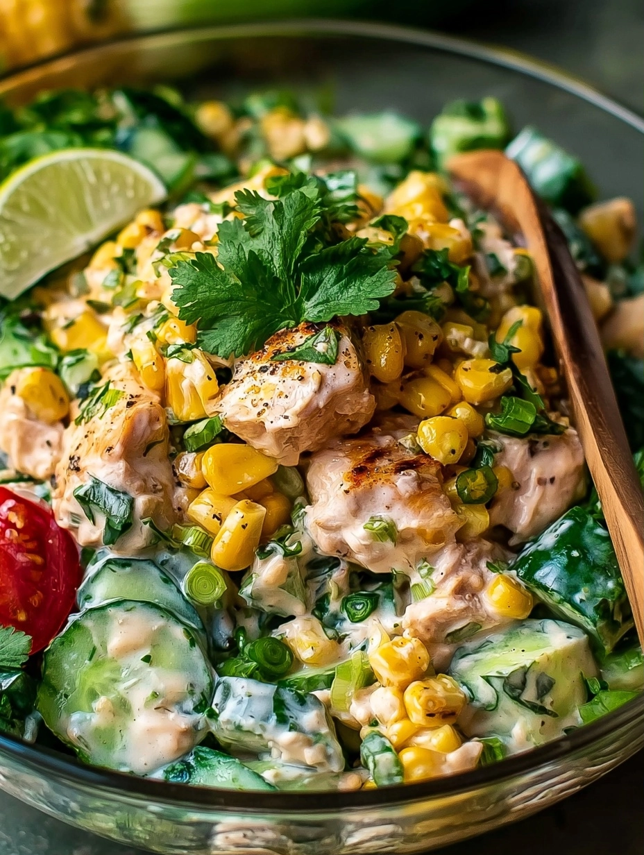 Street Corn Creamy Cucumber Chicken Salad